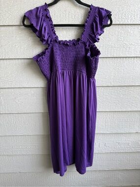 Purple Smocked Ruffle Strap Mini Dress Size Unknown See Measurements